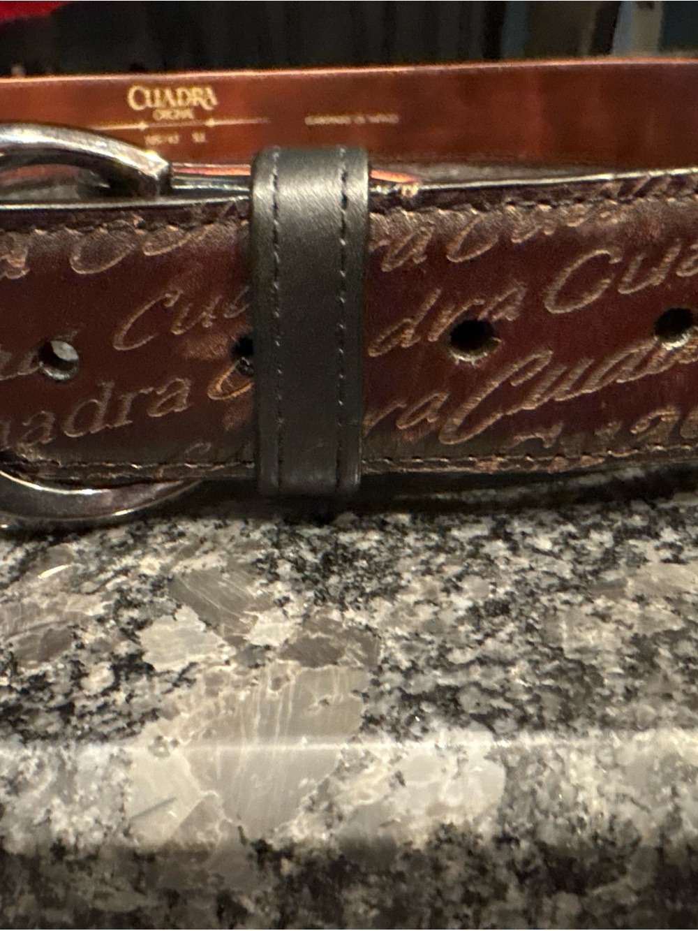 Cuadra Men’s Brown Embossed Leather Belt with Black Keeper XL